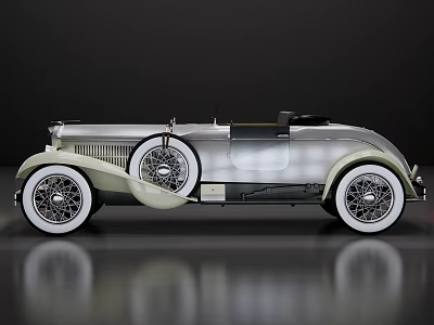 Vintage Silver Cream Convertible Classic Car With Elegant Spoke Wheels Design 3d model