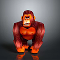 Animated Red Orange Gorilla Toy With Muscular Build And Fierce Expression