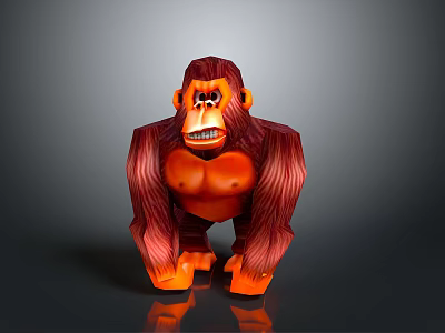 Animated Red Orange Gorilla Toy With Muscular Build And Fierce Expression 3d model