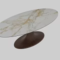 Modern Oval Dining Table With White Marble Top Golden Veins And Wooden Base