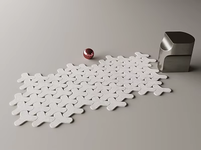 Unique Shaped White Rug With Decor In Minimalist Space 3d model