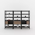 Modern Bookshelf Design with Metal Frame Wooden Drawers and Multiple Open Shelves