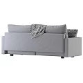 Modern Gray Two Seater Sofa With Geometric Pattern Pillows And Knitted Blanket 3d model