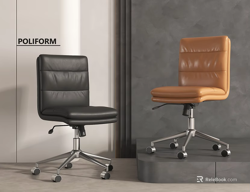 Modern Black And Orange Leather Office Chairs With Chrome Base And Caster Wheels 3d model 