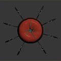Red Tomato Shaped Object With Black Mechanical Spider Legs On Gray Surface