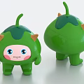 Cute Green Cartoon Decorative Figurine Set With Smiling Face Leaf Top And Horns