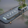 Contemporary Water Fountain Design With Decorative Lights Green Plants Stone Base And Tile Floor