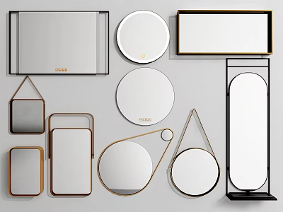 Assorted Modern Mirrors Featuring Diverse Shapes And Frame Designs For Home Decor 3d model