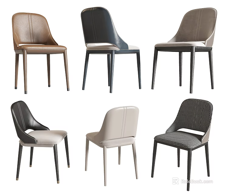 Modern Leather Dining Chairs With Slim Legs Various Designs And Colors 3d model 