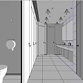Public Restroom Interior With Modern Design Clean Stalls And Washbasin Area