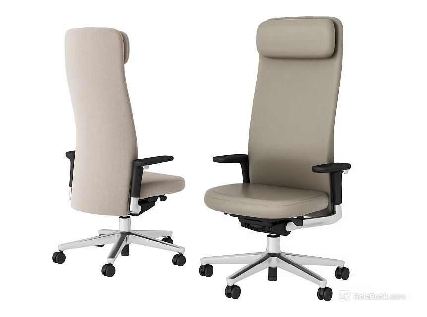 High Back Office Chair With Beige Upholstery Black Armrests And Swivel Wheels 3d model 