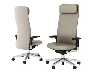 High Back Office Chair With Beige Upholstery Black Armrests And Swivel Wheels 3d model