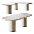 Elegant Light Travertine Oval Dressing Table With Thick Cylindrical Legs For Minimalist Contemporary Bedroom Design