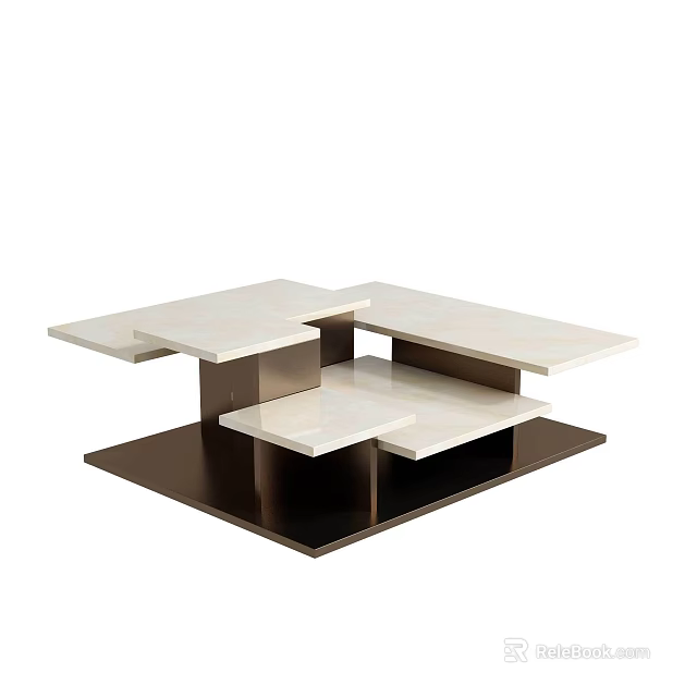 Modern Coffee Table With Layered Design White Stone Top And Metal Base 3d model 