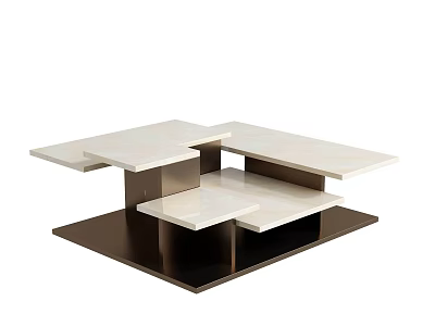Modern Coffee Table With Layered Design White Stone Top And Metal Base 3d model