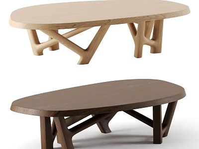 Oval Wooden Coffee Tables With Stylish Cross Leg Design For Living Room 3d model