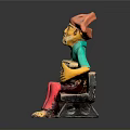 Colorful Clay Statue of Man in Hat Sitting on Bench Playing Accordion
