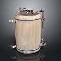White Cylindrical Tank With Blue Stripes And Metal Brackets Valve Design