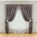 Elegant Gray Velvet Curtains With Sheer Inner Layer Gold Rod And Tiebacks