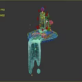 Magical Cartoon Floating Island Scene With Tower Blue Waterfall And Green Plants