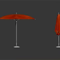 Open Red Outdoor Umbrellas With Silver Poles On White Background