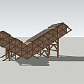 Wooden Road Infrastructure With Sloped Roof Multi Level Design Windows And Supporting Pillars