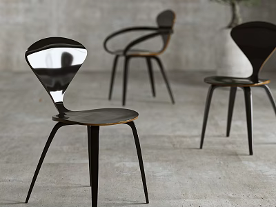Modern Leisure Chairs With Unique Curved Back And Metal Legs In Concrete Interior 3d model