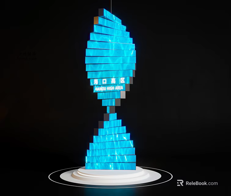 Blue 3D Block Structure Commercial Display Equipment With White Circular Base 3d model 