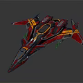Futuristic Red And Yellow Spaceship With Sleek Design And Cockpit Details
