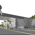Modern Entrance Gate With Astronaut Sculpture At Night
