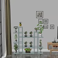 Bright Indoor Garden Decor With Multi Tiered Shelves Potted Plants And Wall Art