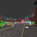 Modern Red Brick Industrial Factory Exterior With Trees Plaza And Open Space