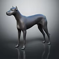 Black Doberman Dog Sculpture Standing On Glossy Black Surface With Gray Gradient Background