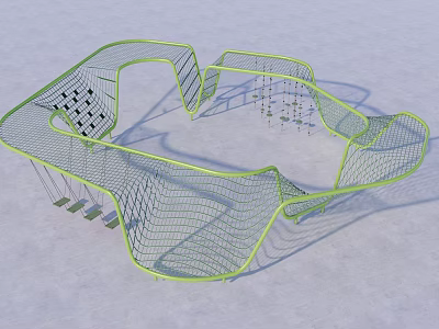 Modern Outdoor Playground Equipment With Green Frame Net Structure And Swings 3d model