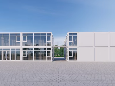Modern Container Building Design With Glass Windows And Open Courtyard 3d model