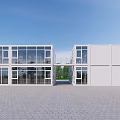 Modern Container Building Design With Glass Windows And Open Courtyard 3d model