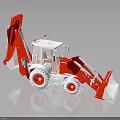 Red And White Toy Excavator Model With Front Loader Cab And Wheels 3d model