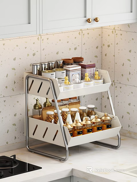 Modern Two Tier Kitchen Storage Rack With Containers And Jars 3d model 