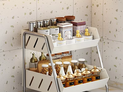 Modern Two Tier Kitchen Storage Rack With Containers And Jars 3d model