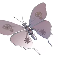 Metallic Butterfly with Mechanical Gears and Intricate Decorative Design on White Background