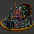 Plant Growth On Circular Platform With Mechanical Pipes And Laboratory Apparatus