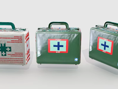 Multiple Portable Medical Devices First Aid Kits With Cross Signs And Emergency Storage 3d model