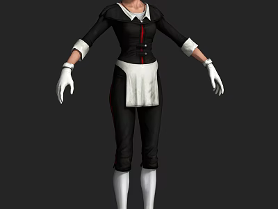 Game Movie Character In Black Uniform With White Collar Apron Gloves And Red Details 3d model