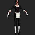 Game Movie Character In Black Uniform With White Collar Apron Gloves And Red Details