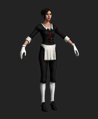 Game Movie Character In Black Uniform With White Collar Apron Gloves And Red Details 3d model