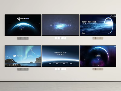 Wall Mounted Televisions Displaying Diverse Visuals 3d model