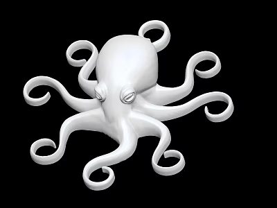 Detailed White Octopus Sculpture With Curled Tentacles On Black Background 3d model
