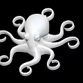 Detailed White Octopus Sculpture With Curled Tentacles On Black Background