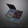Blue Storage Box With Open Lid Worn Surface And Inside Items