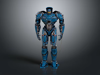 Blue Armored Robot With Mechanical Structure And Glowing Accents In Standing Pose 3d model